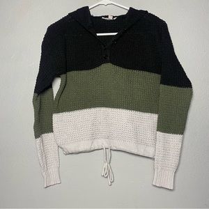 No Boundaries | Women's Tricolor Striped Long Sleeve with Hoodie top Size M